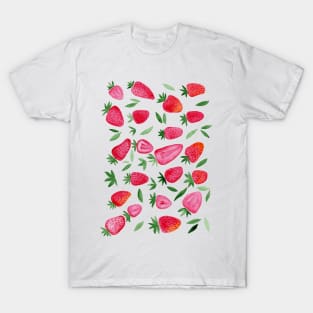 Watercolors strawberries - red and green T-Shirt